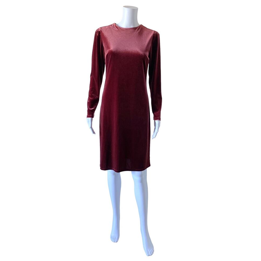 A New Day Burgundy Velvet Long Sleeve Shift Dress Women's Size XS